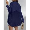 imageMakeMeChic Womens Pleated Wrap Long Sleeve Collar Button Down Shirts Casual Blouse TopsBlue