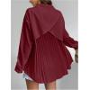 imageMakeMeChic Womens Pleated Wrap Long Sleeve Collar Button Down Shirts Casual Blouse TopsBurgundy