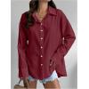 imageMakeMeChic Womens Pleated Wrap Long Sleeve Collar Button Down Shirts Casual Blouse TopsBurgundy
