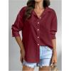 imageMakeMeChic Womens Pleated Wrap Long Sleeve Collar Button Down Shirts Casual Blouse TopsBurgundy