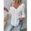 imageMakeMeChic Womens Summer Asymmetrical Tops Button Down Shirt Long Sleeve Loose Office BlouseWhite