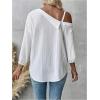 imageMakeMeChic Womens Summer Asymmetrical Tops Button Down Shirt Long Sleeve Loose Office BlouseWhite