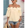 imageMakeMeChic Womens Summer Floral Tops 3D Off The Shoulder Blouse Half Sleeve Shirt BlouseApricot
