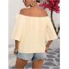 imageMakeMeChic Womens Summer Floral Tops 3D Off The Shoulder Blouse Half Sleeve Shirt BlouseApricot