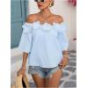 imageMakeMeChic Womens Summer Floral Tops 3D Off The Shoulder Blouse Half Sleeve Shirt BlouseBlue
