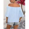 imageMakeMeChic Womens Summer Floral Tops 3D Off The Shoulder Blouse Half Sleeve Shirt BlouseBlue