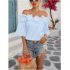 imageMakeMeChic Womens Summer Floral Tops 3D Off The Shoulder Blouse Half Sleeve Shirt BlouseBlue