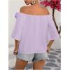 imageMakeMeChic Womens Summer Floral Tops 3D Off The Shoulder Blouse Half Sleeve Shirt BlouseMauve Purple