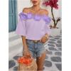 imageMakeMeChic Womens Summer Floral Tops 3D Off The Shoulder Blouse Half Sleeve Shirt BlouseMauve Purple