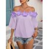 imageMakeMeChic Womens Summer Floral Tops 3D Off The Shoulder Blouse Half Sleeve Shirt BlouseMauve Purple