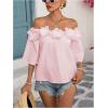 imageMakeMeChic Womens Summer Floral Tops 3D Off The Shoulder Blouse Half Sleeve Shirt BlousePink