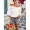 imageMakeMeChic Womens Summer Floral Tops 3D Off The Shoulder Blouse Half Sleeve Shirt BlouseWhite