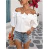 imageMakeMeChic Womens Summer Floral Tops 3D Off The Shoulder Blouse Half Sleeve Shirt BlouseWhite