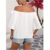 imageMakeMeChic Womens Summer Floral Tops 3D Off The Shoulder Blouse Half Sleeve Shirt BlouseWhite