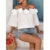 imageMakeMeChic Womens Summer Floral Tops 3D Off The Shoulder Blouse Half Sleeve Shirt BlouseWhite