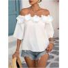 imageMakeMeChic Womens Summer Floral Tops 3D Off The Shoulder Blouse Half Sleeve Shirt BlouseWhite