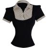 imageMakeMeChic Womens Fall Striped Blouse Short Sleeve 2 in 1 Collared Shirt Work Tops Teacher OutfitsBlack D