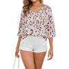 imageMakeMeChic Womens Leopard Print Tops V Neck 34 Sleeve Cheetah Print Blouse Shirt Casual TopMulticolor B