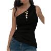 imageMakeMeChic Womens Off The Shoulder Asymmetrical Tops Going Out Dressy Shirt TopsBlack