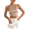 imageMakeMeChic Womens Party Crop Tops Satin Tie Back Ruched Boat Neck Sparkle Silk Tank Tops ShirtsChampagne