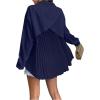 imageMakeMeChic Womens Pleated Wrap Long Sleeve Collar Button Down Shirts Casual Blouse TopsBlue