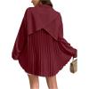imageMakeMeChic Womens Pleated Wrap Long Sleeve Collar Button Down Shirts Casual Blouse TopsBurgundy