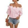 imageMakeMeChic Womens Summer Floral Tops 3D Off The Shoulder Blouse Half Sleeve Shirt BlousePink