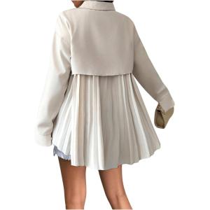 imageMakeMeChic Womens Pleated Wrap Long Sleeve Collar Button Down Shirts Casual Blouse TopsBeige