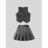 imageMakeMeChic Girls Y2K Two Piece Cute Outfits Denim Jeans Sleeveless Button Down Vest and Pleated Mini Skirt Set 812 YearsBlack