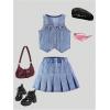 imageMakeMeChic Girls Y2K Two Piece Cute Outfits Denim Jeans Sleeveless Button Down Vest and Pleated Mini Skirt Set 812 YearsBlue