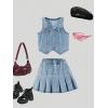 imageMakeMeChic Girls Y2K Two Piece Cute Outfits Denim Jeans Sleeveless Button Down Vest and Pleated Mini Skirt Set 812 YearsLight Blue