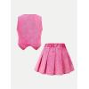 imageMakeMeChic Girls Y2K Two Piece Cute Outfits Denim Jeans Sleeveless Button Down Vest and Pleated Mini Skirt Set 812 YearsPink