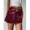 imageMakeMeChic Womens Sequin Skirt Summer Floral Mesh Glitter Sparkly Mini SkirtBurgundy