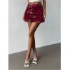 imageMakeMeChic Womens Sequin Skirt Summer Floral Mesh Glitter Sparkly Mini SkirtBurgundy