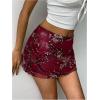 imageMakeMeChic Womens Sequin Skirt Summer Floral Mesh Glitter Sparkly Mini SkirtBurgundy