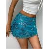 imageMakeMeChic Womens Sequin Skirt Summer Floral Mesh Glitter Sparkly Mini SkirtTeal Blue