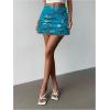 imageMakeMeChic Womens Sequin Skirt Summer Floral Mesh Glitter Sparkly Mini SkirtTeal Blue