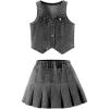imageMakeMeChic Girls Y2K Two Piece Cute Outfits Denim Jeans Sleeveless Button Down Vest and Pleated Mini Skirt Set 812 YearsBlack