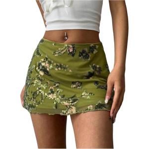 imageMakeMeChic Womens Sequin Skirt Summer Floral Mesh Glitter Sparkly Mini SkirtGreen
