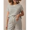 imageMakeMeChic Womens Maternity 2 Piece Outfit Striped Crew Neck Short Sleeve Tee Top Pants Pregnancy SetBlack and White