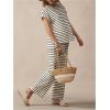 imageMakeMeChic Womens Maternity 2 Piece Outfit Striped Crew Neck Short Sleeve Tee Top Pants Pregnancy SetBlack and White