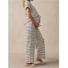 imageMakeMeChic Womens Maternity 2 Piece Outfit Striped Crew Neck Short Sleeve Tee Top Pants Pregnancy SetBlack and White