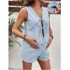 imageMakeMeChic Womens Maternity 2 Piece Outfit Striped V Neck Tie Front Vest Top and Shorts Pregnancy SetBlue and White