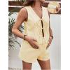 imageMakeMeChic Womens Maternity 2 Piece Outfit Striped V Neck Tie Front Vest Top and Shorts Pregnancy SetYellow