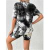 imageMakeMeChic Womens Maternity 2 Piece Outfit Tie Dye Pajamas Set Short Sleeve Tee Shirt and Biker Shorts Pregnancy Lounge SetBlack