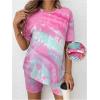 imageMakeMeChic Womens Maternity 2 Piece Outfit Tie Dye Pajamas Set Short Sleeve Tee Shirt and Biker Shorts Pregnancy Lounge SetPink