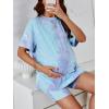 imageMakeMeChic Womens Maternity 2 Piece Outfit Tie Dye Pajamas Set Short Sleeve Tee Shirt and Biker Shorts Pregnancy Lounge SetPurple