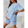 imageMakeMeChic Womens Maternity 2 Piece Outfit Tie Dye Pajamas Set Short Sleeve Tee Shirt and Biker Shorts Pregnancy Lounge SetPurple