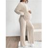 imageMakeMeChic Womens Maternity 2 Piece Outfits Lounge Set Ribbed Knit Long Sleeve Hoodie and Pants Pregnancy SetApricot