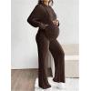 imageMakeMeChic Womens Maternity 2 Piece Outfits Lounge Set Ribbed Knit Long Sleeve Hoodie and Pants Pregnancy SetBrown